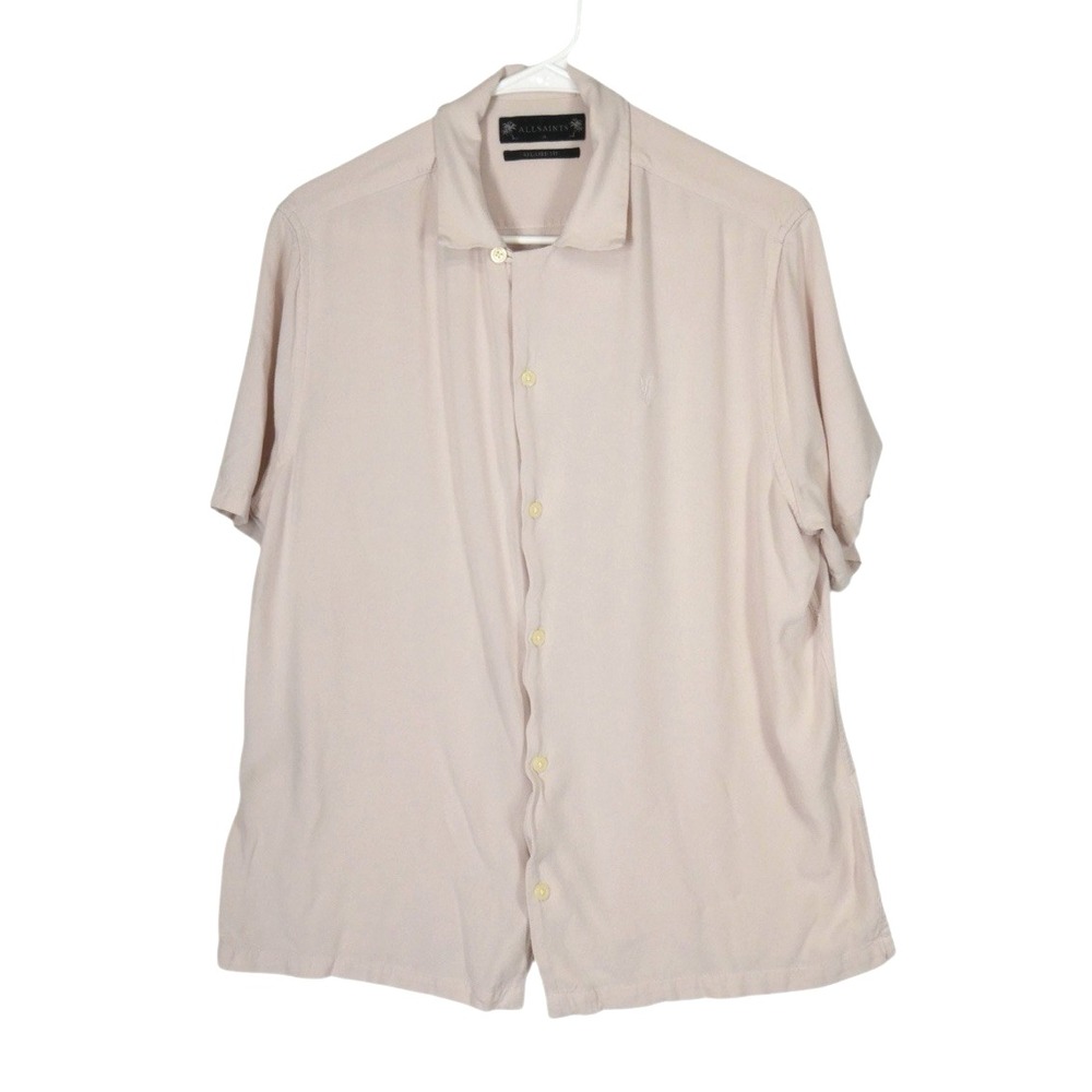 AllSaints Relaxed Fit Camp Collar Shirt Pink Mens‎ SIze M Short Sleeve